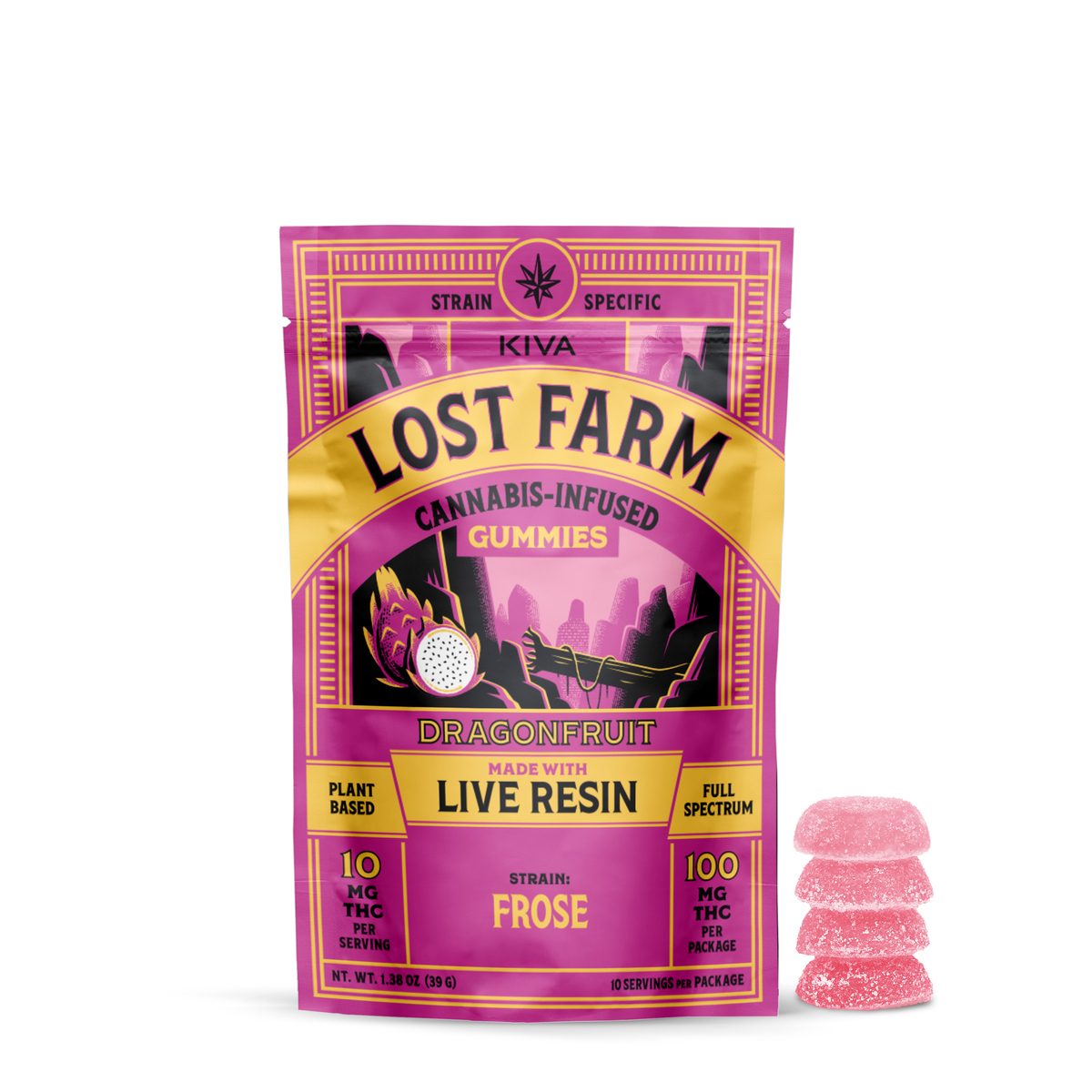 10mg Dragonfruit x Frose Lost Farm Cannabis Gummy Edibles Kiva
