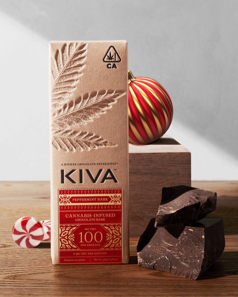 Kiva Bar Peppermint Bark Dark Chocolate Cannabis Edible Kiva Confections